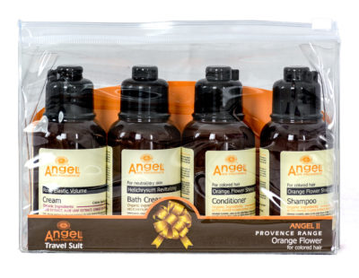 Orange Shampoo & Conditioner, Helichrysym Bath Cream and Rose Cream 80ml travel kit set