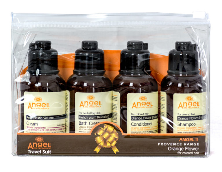 Orange Shampoo & Conditioner, Helichrysym Bath Cream and Rose Cream 80ml travel kit set