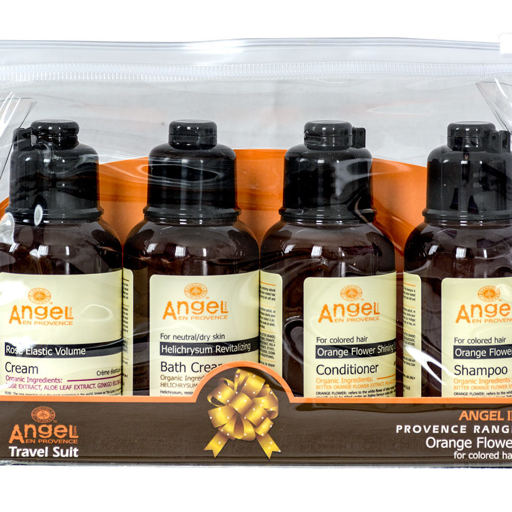 Orange Shampoo & Conditioner, Helichrysym Bath Cream and Rose Cream 80ml travel kit set